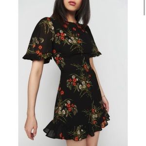 Reformation Alaina Robyn Black Mini Dress Floral Keyhole Ruffle Classic Chic